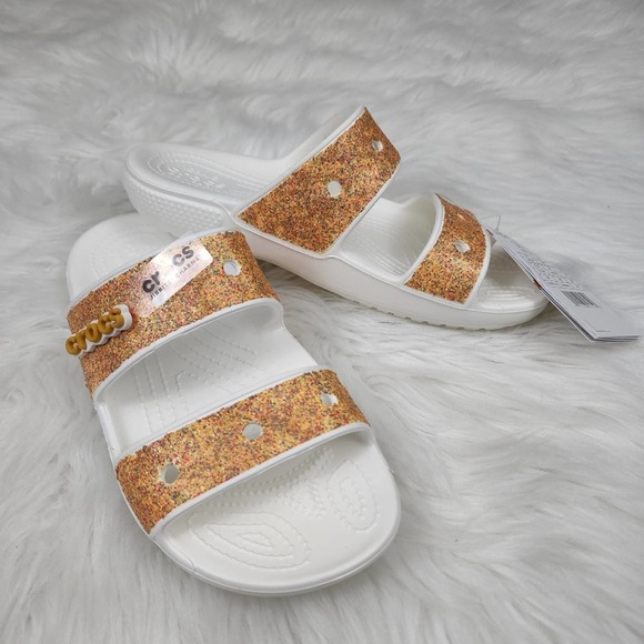 NWT Classic Crocs Size 7 Orange Sorbet Glitter Sandals - Picture 1 of 4